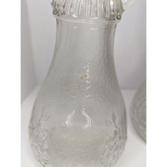 Set of 3 White House Vinegar Glass Crackling & Cabbage Rose Decanter Bottle - Picture 11 of 12